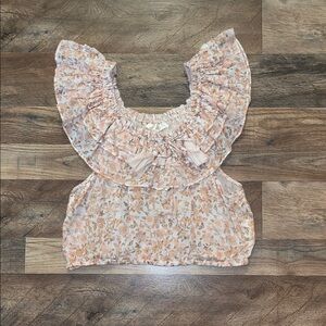 Loveshack Fancy Floral Ruffle Sleeve Women's cropped Top size Large